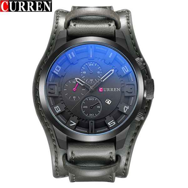 

curren fashion men watch leather wristwatch date display waterproof clock watch relogio masculino, Slivery;brown