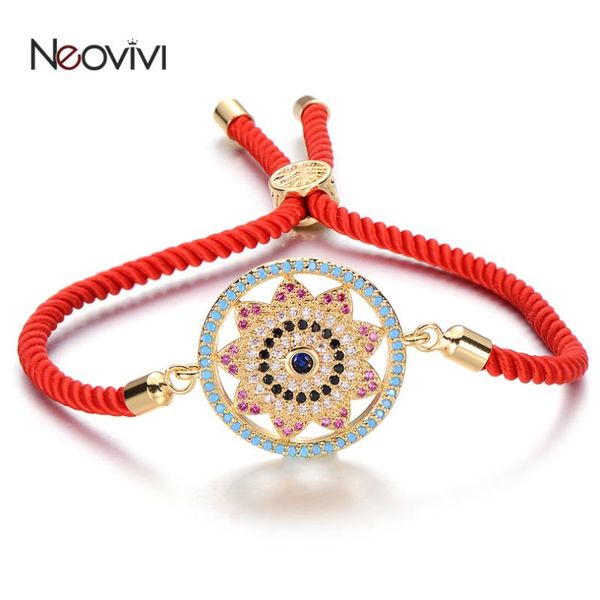 

neovivi round sun flower charm bracelet micro pave colorful zircon beads rope chain link adjustable bracelets women jewelry diy, Golden;silver