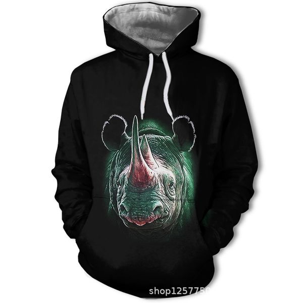 

mens designer fierce fashion rhinoceros 3d digital printing sweater, Black