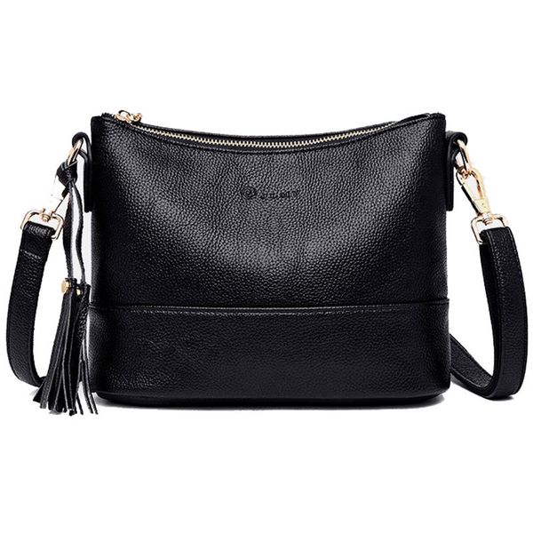 

women minimalist shoulder bags pu leather solid color messenger bag with tassel decoration double shoulder strap y200623