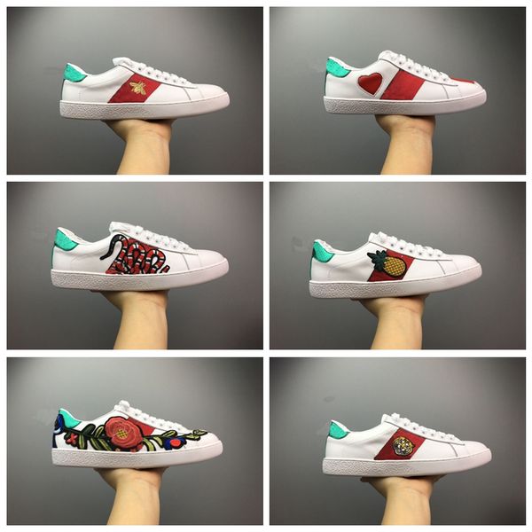 

mens designer shoes casual shoes white women sneakers good embroidery bee cock tiger dog fruit on the side with og box, Black