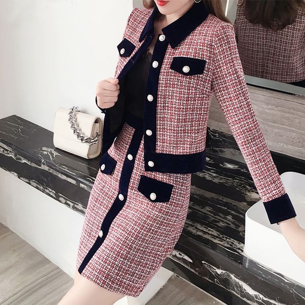 Sport Winter Frauen Tweed Vintage Zwei Anzüge Tasten Mantel und A-linie Rock Outfits Elegante 2 Stück Sets 2024 Heißer verkauf