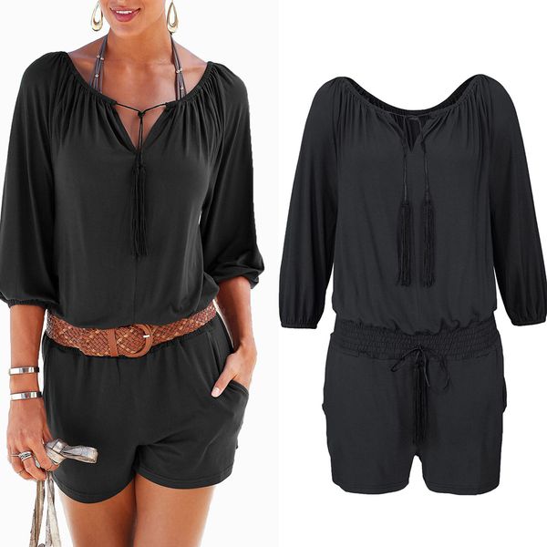 

jumpsuits europe and america summer new deep v-neck sleeves jumpsuit cool beach leisure h9, Black;white