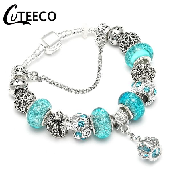 

cuteeco crown pendant charm bracelets female 2018 european style enamel beads fit brand bracelet for women jewelry gift, Golden;silver