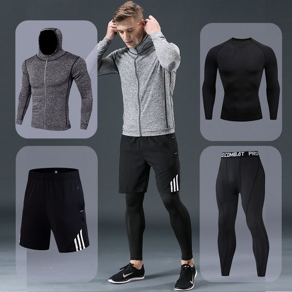 

men's running sets quick-drying breathable stretch sweatpants winter gym compression men jogging fitness training sports suits, Black;blue