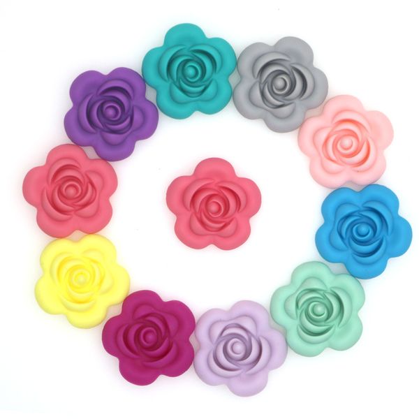 

kovict 10pcs silicone rose beads bpa baby teething beads flower shape baby teethers for teething necklace making