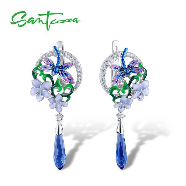 

santuzza silver earrings for women 925 sterling silver delicate dragonfly flower drop earrings fashion jewelry handmade enamel