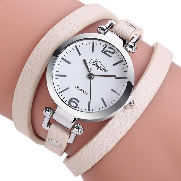 

duoya women bracelet watches ladies dress watch vogue leather analog quartz watch clock female montre femme, Slivery;brown