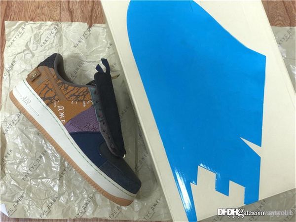 

hottest аутентичного трэвис скотт x air force low cactus jack 1 многоцветные кроссовки мужчин вельвет cn2405-900 кроссовок с оригинальным bo