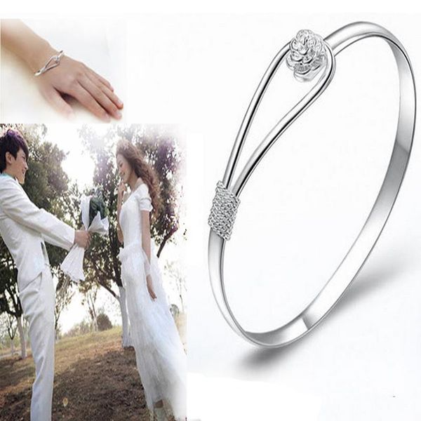 

adjustable bangle bracelets korean romatic chic girl women love valentine's day gift charm bangle lovely plated silver bangles, Golden;silver