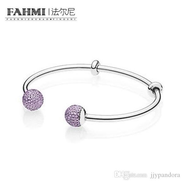 

wpennyi 100% 925 sterling silver 1:1 original 596438acz moments silver open bangle with pave caps vintage women's gemstone jewelry, Black