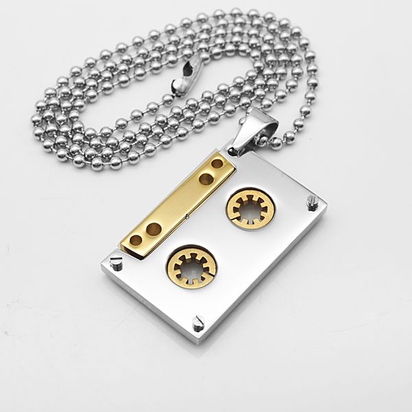 

vintage stainless steel music cassette tape hip pop men's women pendant necklace, Silver