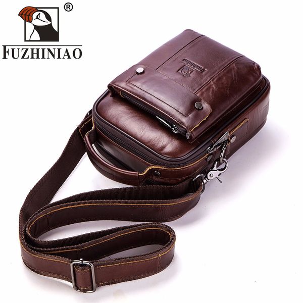 

fuzhiniao brand large capacity men messenger bags handbag for man genuine leather shoulder bag crossbody brown business casual