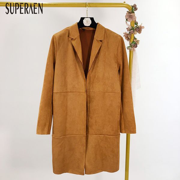 

superaen 2020 spring new trench coat for women solid color wild casual temperament women clothing solid color ladies windbreaker, Tan;black