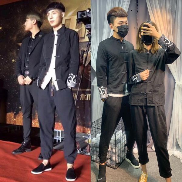 

social spirit guy kuaishou net red gaudi celebrity inspired chinese style embroidery slim tang suit jacket men, White;black