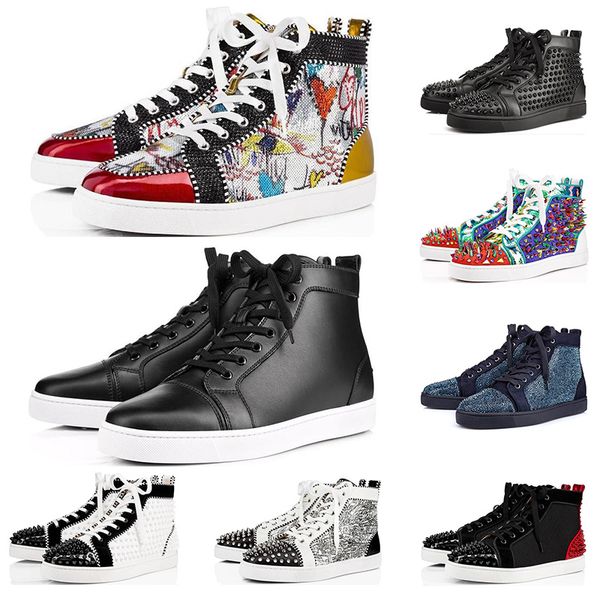 

fashion vintage designer graffiti flat red bottoms men women genuine leather low cut party studded spikes platform sneaker casual shoes, Black
