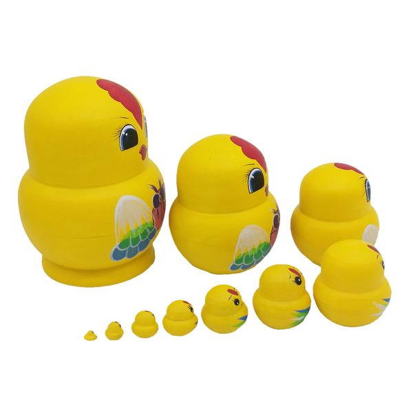

10 pieces cute chicken matryoshka dolls, wooden russian nesting dolls set