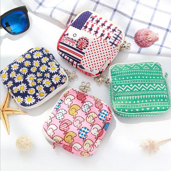 

cute cartoon sanitary napkin bag purse holder organizer storage bags with zipper traveling travel napkins towel pouch pad holder