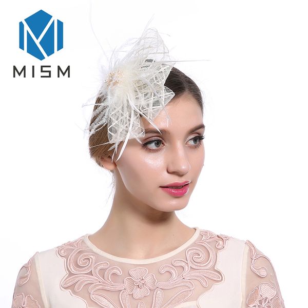 

m mism girls fascinator feather hair accessories fashion floral hair band party lace cocktail tiara elegant wedding hairgrips