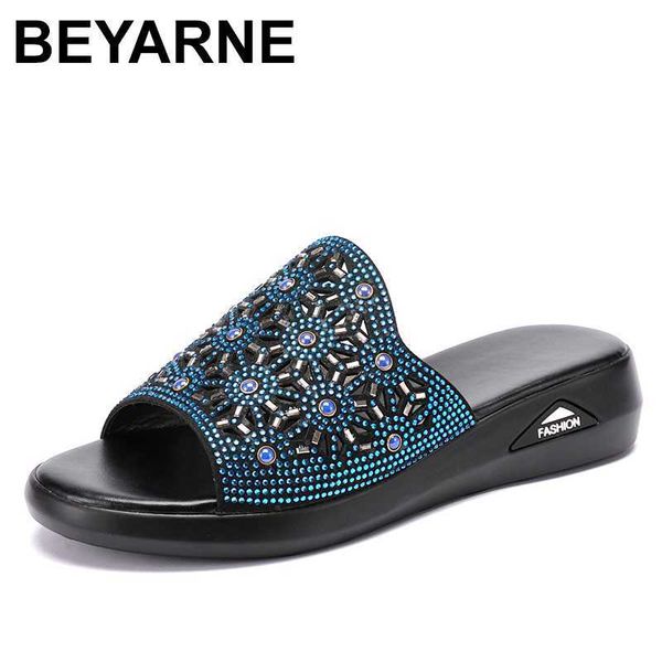 

beyarne 2020 diamond ladies summer genuine leather sandals shoes women high heels fashion wedge summer shoes size 35-41, Black