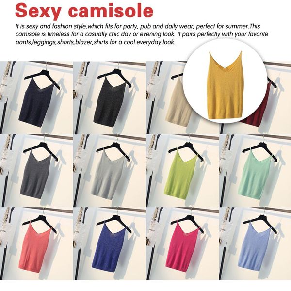 

glittering knitted tank women camisole vest gold thread vest sequined stretchable slim camisole, White