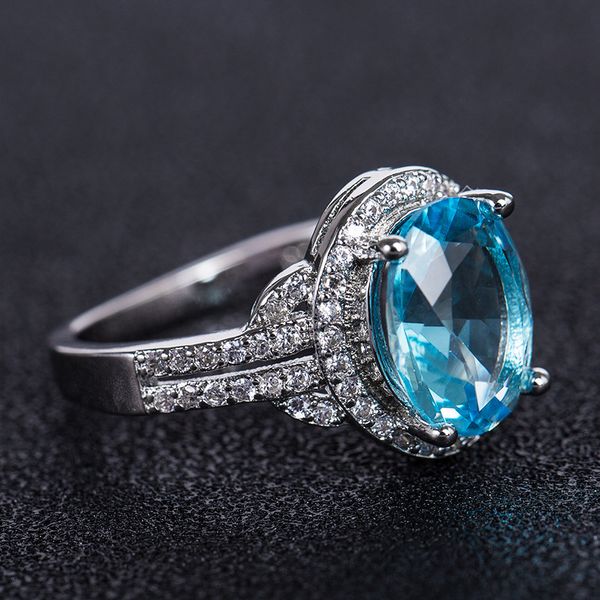 

personal collection zhimu ornaments enchanting blue zircon fashion ring with exquisite jewelry box, Silver