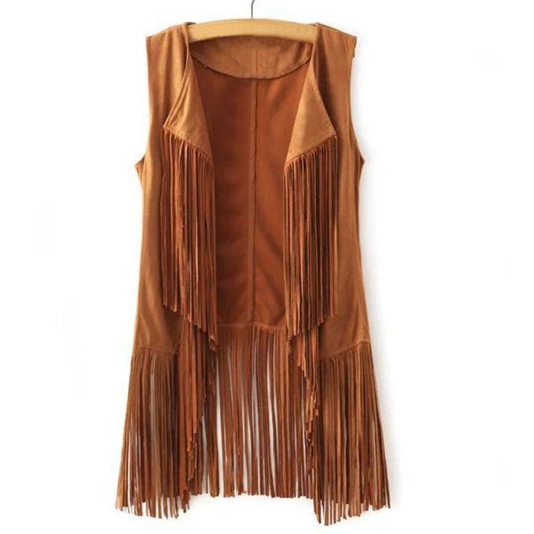 

женщины осени весна жилет длинного tussals жилет из искусственной замша этнических рукавов кисти бахрома жилет кардиган, Black;white