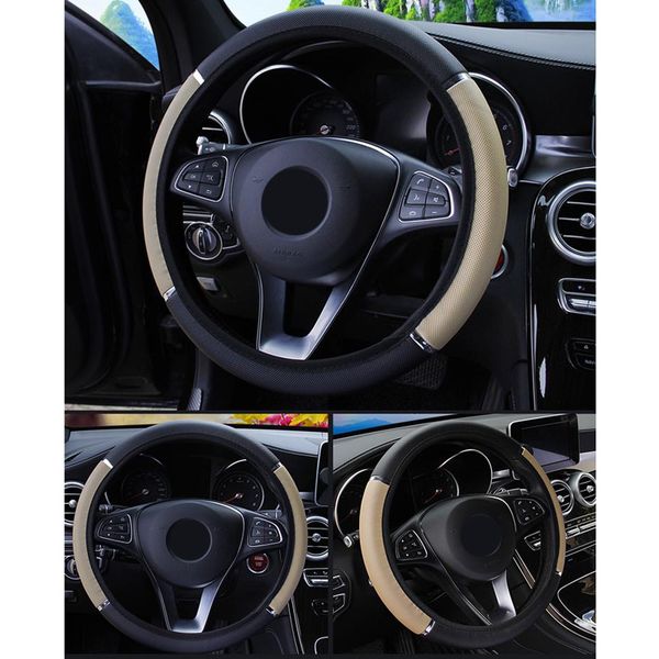 

black & blue leather auto car steering wheel cover protector 38cm anti-slip accs
