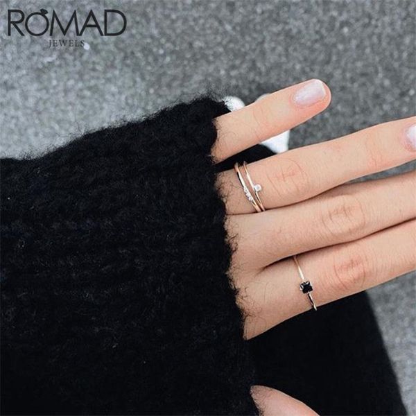 

romad dainty thin design 925 sterling silver rings for women minimalist round zircon wedding rings gold slim finger ring female, Slivery;golden