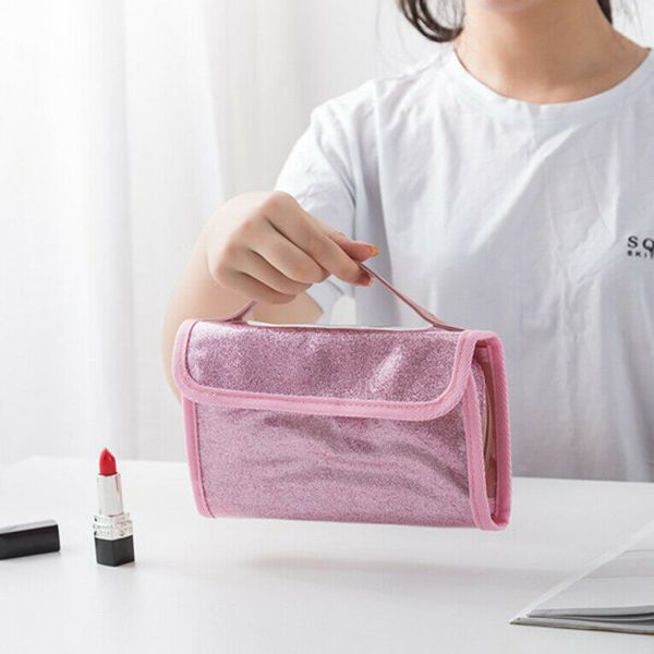 

2019 women glitter cosmetic bag multifunction women's zipper toiletry bag tote ladies waterproof portable foldable wash pouch