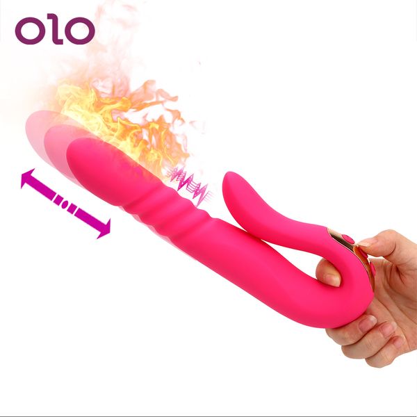 OLO Dildo Vibrator Clitóris Estimulador Aquecimento Vibrador automática telescópica Wand Vaginal Massager Sex Toys para a mulher Y191216