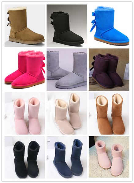 

2019 designer boots australia women girl classic snow boots bowtie ankle short bow fur boot for winter black chestnut fashion size 36-41