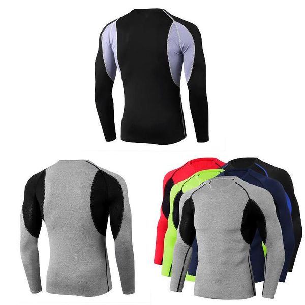 

mens tight fitness athletic t-shirt stretch quick-drying round neck long-sleeved t shirt ena88, Black;blue