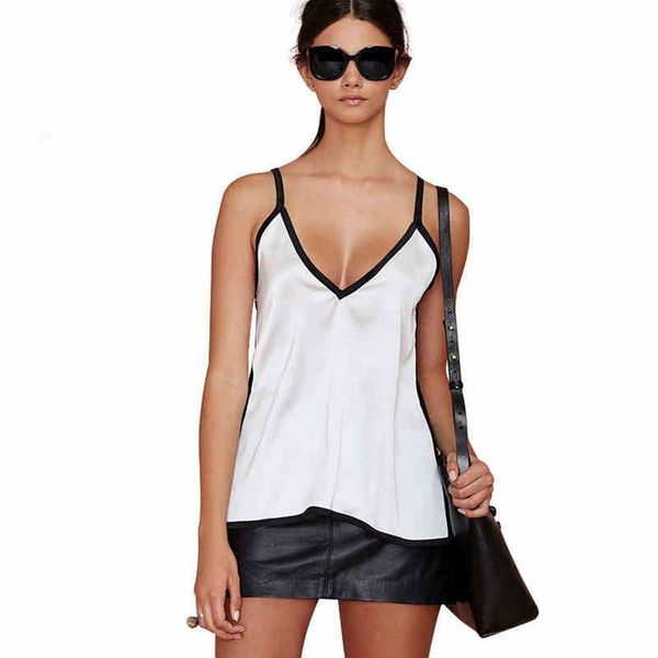 

deep v-neck side slit women camisoles matching color summer tank top, White