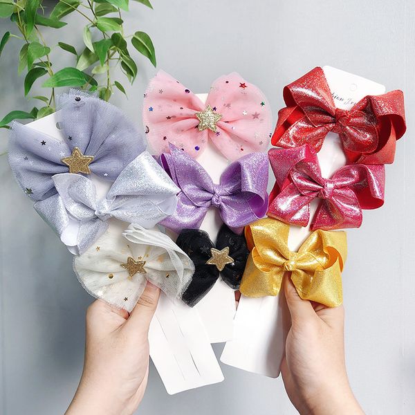 

1pc new girls sweet big bow hand-made hairpins cute headband hair ornament for children hair clips kids fashion accessories, Slivery;white