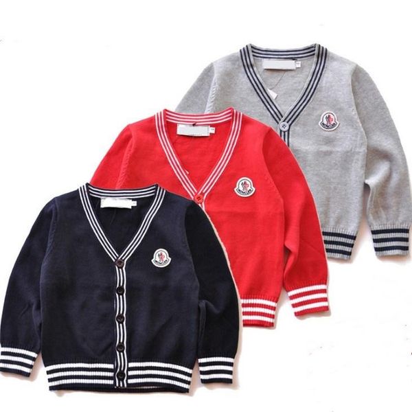 

korean preppy style childrens ins fashion casual sweater kids v neck striped knitting cardigans boys girls sweater autumn, Blue