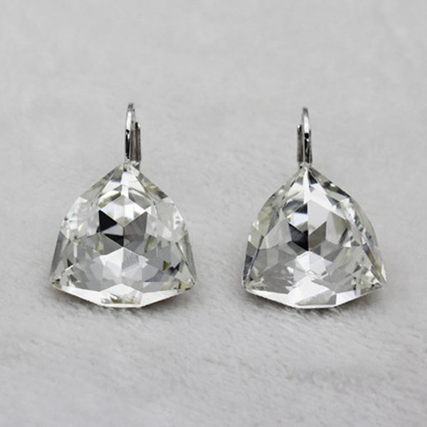 

11.11 triangle crystal drop earrings for women girls white gold color female dangle hanging earring fashion ear jewelery brincos, Silver