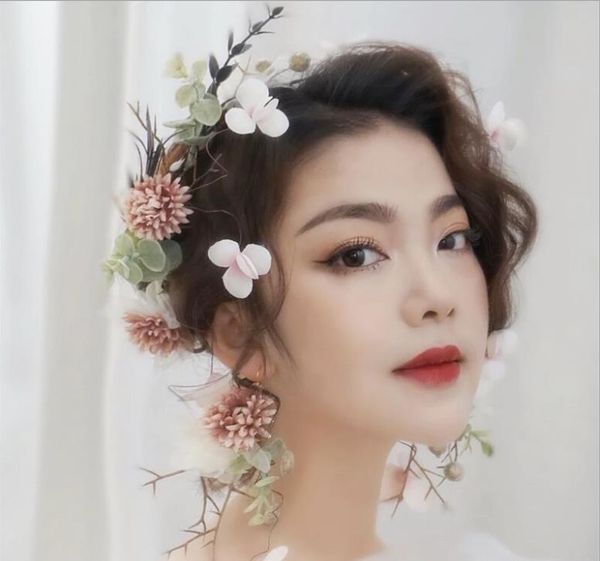 

bride wedding headdress handmade sen simulation flower headband fairy hairdressing earrings set p accessories, Silver