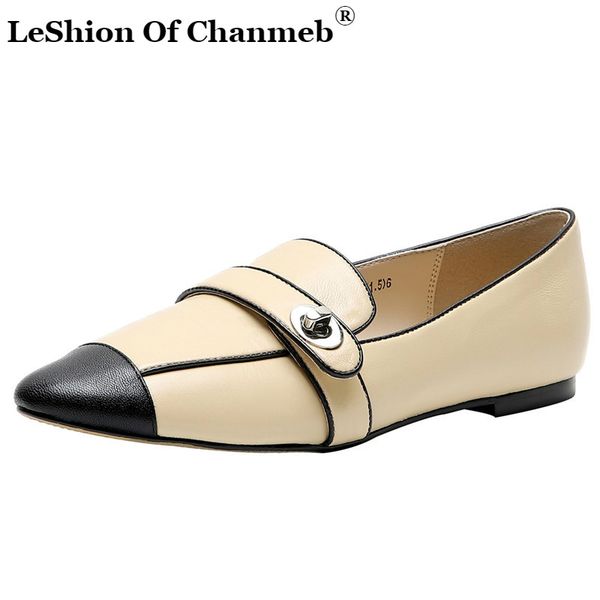 

brand design flats women shallow spring autumn genuine leather basic party office casual shoes woman pointy toe loafers slip ons, Black