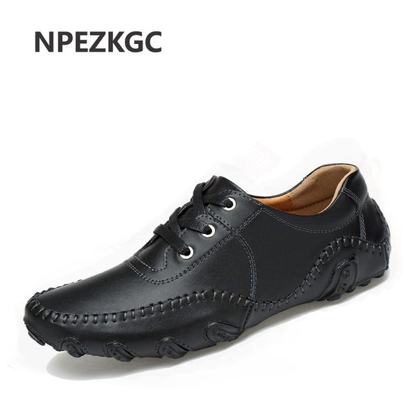 

npezkgc new summer breathable holes soft male casual leather shoes brand flat footwear comfortable shoes for men, Black