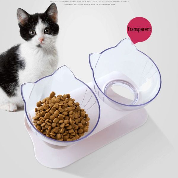 

pet adjustable tilting bowl cats dogs feeding food water container single double bowls transparent cat ear shape