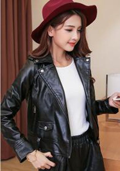 

женщины весной и осенью бизнес новый стиль подлинной моды личности для похудения европы и сша большого размера кожаное пальто / s, Black