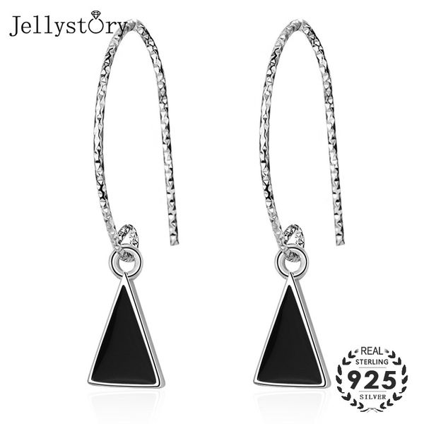 

jellystory trendy 925 sterling silver drop earrings with triangle shape obsidian gemstones earrings for women party gift jewelry, Golden;silver