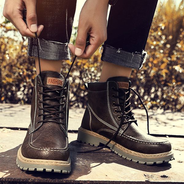 

ankle boots for men's british style leather boots non-slip wear-resistant high-cut tooling selling 40, Black