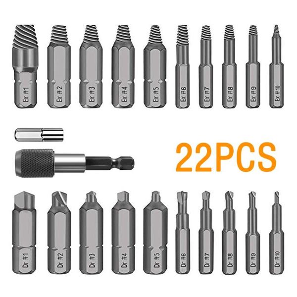 

damaged screw extractor remove set broken screw or bolt stripped remover 22pcs drill bit tools hole puncher woodworking tools