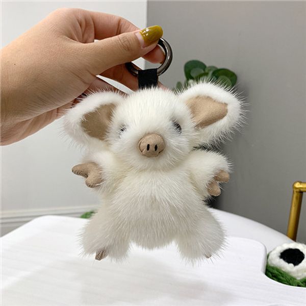 

real genuine fur pig piggytoy keyring handbag keychain car phone pandent, Silver