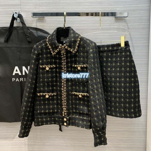 

high end women's fashion luxury design girls two piece dress wool blend tweed jacket coat blazer+midi skirt casual runway suit sets, White