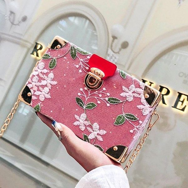 

youth girl lace flower box women clutch purse lovely wedding bridal party handbag chain crossbody bag flap evening bags for lady