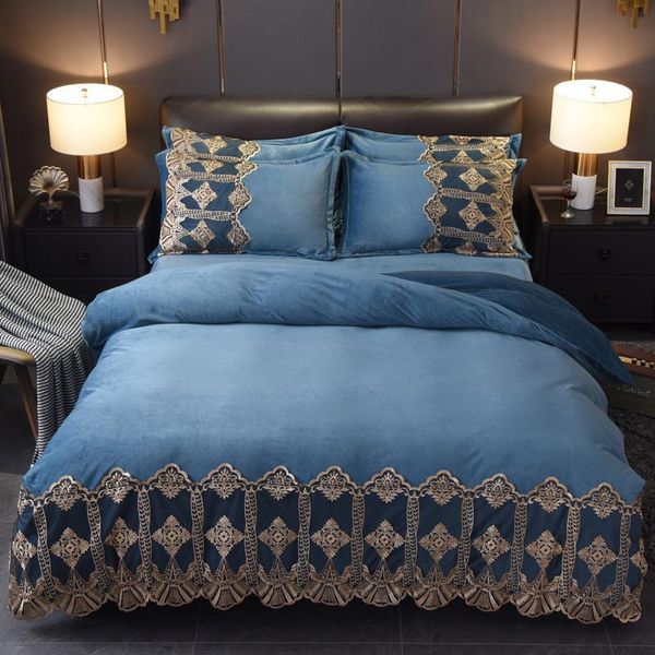 

ultra soft warm velvet flannel duvet cover set with embroidery lace edge  king size jpcs bedding set with bed sheet