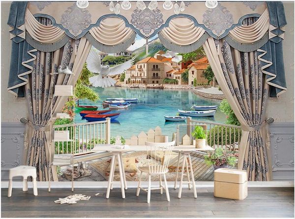 

custom p 3d three-dimensional round ball european curtain landscape tv background wall art pictures home decor wall art 3d stickers